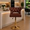 Doe Buck Verona Faux Leather Adjustable Bar Stool in Brown Colour with Gold Base