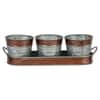 Metal Table Planters With Tray Set Of 4 In Brown And Silver Colour