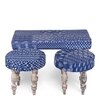 Bestone Sheesham Wood Mid Century Seater Bench Set  2 Stools In Indigo Patchwork Kantha