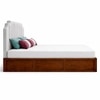 Mooh Solid Wood Queen Size Upholstered Bed With Hydraulic Storage (Provincial Teak Finish, Grey Colour)