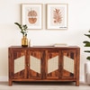 Sheesham Wood 4 Door Sideboard In Honey Oak Finish