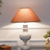 Marasol Frosted White Wood Table Lamp with Beige Cotton Shade