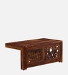 Lifty Sheesham Wood Nesting Coffee Table Set in Provincial Teak Finish With Cushioned Stools