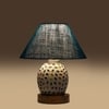 Devansh Conical Turquoise Jute Shade Lamp With Wood & Mosaic Glass Base For Decoration/Office/Home/Gifting/Study For Decoration/Office/Home/Gifting/Study -(10X10X14.5) Inches -A