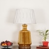 PAOLA  Amber Glass and Wood table Lamp With Tuck Plated White Cotton Shade
