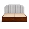 Mooh Solid Wood Queen Size Upholstered Bed With Box Storage (Provincial Teak Finish, Grey Colour)