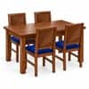 Globally Indian Vikirana Solid Sheesham Wood 4 Seater Dining Table Set 4 Chairs Navy Blue