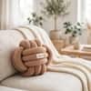 Knotty Combed Cotton Knitted Decorative Sandy Brown Knot Pillow 7 x 7 Inches