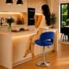 Doe Buck Adjustable Upholstered Bar Stool in Blue Colour with Chrome Base