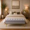 Doe Buck Velvet Tufted Storage Bench in Grey Colour with Gold Legs