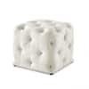 Doe Buck Colchester Velvet Tufted Ottoman Cube in Off White Colour with Wooden Base