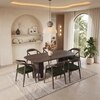 Brava Solid Wood 6 Seater Dining Table with 6 Zen Solid Wood Dining Armchair in (Finish: Danish Walnut, Colour: Olive Leatherette)