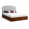Mooh Solid Wood Queen Size Upholstered Bed With Box Storage (Provincial Teak Finish, Grey Colour)
