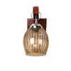 Devansh Solid Wood Electric Wall Light in Brown Colour with Lavender Shade Count of 1 Light