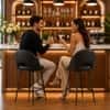 Doe Buck Faux Leather Counter Height Bar Stool in Black Colour with Black Legs