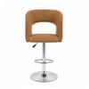Doe Buck Adjustable Upholstered Bar Stool in Brown Colour with Chrome Base