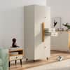 Hexa Red Wooden 2 Door Wardrobe with Drawer and Hanging Space in Frosty White Colour