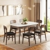 Lunar Solid Wood and Carrara White 6 Seater with 6 Lunar Dining Chair (Finish: Danish Walnut, Colour: Urban Grey Premium Chenille)
