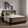 Heritage Cane Upholstered Queen Size Bed in Linen With Oak wood Frame
