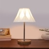 Devansh Off-White Cotton Vintage Cross Pleated   Lamp With Natural  Wood Base  & Steel Pipe  (12X17.75)