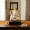 Devotional Lotus Grace Ganesha Statue in White and Gold Colour