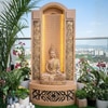 Beige Fiber Glass 4Ft Slate Buddha Indoor Water Fountain