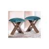 Dayton Sheesham Wood Accent Square Set of 2   Stools in Turquoise Sea Velvet Upholstery