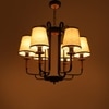 Eliante 6-Light Chandelier, Mild Steel And Wood With Fabric Shades, Modern Ceiling Fixture