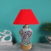 Devansh Conical  Red Cotton Shade  Lamp With  Wood & Mosaicglass Base For Decoration /Office/Home/Gifting/Study For Decoration /Office/Home/Gifting/Study -(10X10X14.5) Inches -