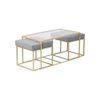 Benton Nesting Clear Glass Coffee Table Set With 2 Stools In Gold Finish