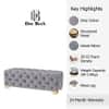 Doe Buck Velvet Tufted Bench in Grey Colour with Gold Base