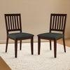 Diner Solid Wood Dining Chair Set Of 2 In Dark Walnut Finish With Grey Colour Fabric