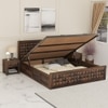 Keaton Solid Wood King  Size Upholstered Bed With Hydraulic Storage (Provincial Teak Finish)