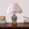 Devansh Off-White Vintage Cotton Pleated Shade Lamp With Wood & Mosaic Glass Base For Decoration/Office/Home/Gifting/Study For Decoration/Office/Home/Gifting/Study