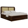 Lotus Solid Wood Queen  Size Upholstered Bed With Drawer Storage (Provincial Teak Finish)
