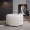 Wooden Twist Ruzrxy Modern Round Stool Bench Ottoman in Soft Fabric in White Colour