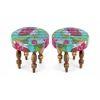Cairo Sheesham Wood Mid Century Seater Bench Set With 2 Stools In Sea Green Fruit