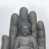 Dark Grey Fiber Glass Palm Buddha Indoor Water Fountain