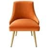 Rosslyn Sheesham Wood Set of 2 Accent Chairs in Peach Velvet Upholstery with Metal Legs