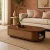 Tavia Oval Sheesham Wood and Cane Coffee Table in Walnut Finish