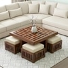 Palladio Sheesham Wood Accent Coffee Table Set With 4 Stools In Natural Teak Finish