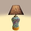 Devansh Conical  Blue Jute Shade  Lamp With  Wood & Mosaic Glass Base For Decoration /Office/Home/Gifting/Study For Decoration /Office/Home/Gifting/Study -(10X10X14.5) Inches -
