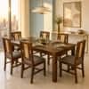 Globally Indian Remy Solid Sheesham Wood 6 Seater Dining Table Set 6 Chairs Grey