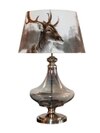 Delicea Blue Luster Metal and Glass Table Lamp With Printed Cotton Shade