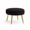 Doe Buck Luna Boucle Round Ottoman Stool in Black Colour with Gold Metal Legs