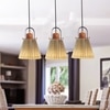 Liebe Cluster Wood And Metal Hanging Pendant Light With Beige Cotton Shade