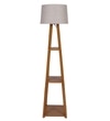 Stool Teak Polish Floor Lamp in Beige Shade