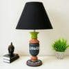 Pillar Black Pink Stone Wooden Table Lamp in Multicolor