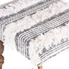 Lisbone Sheesham Wood Mid Century Square Stool in Grey Fabric   Fringes Upholstery