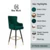 Doe Buck Nolen Upholstered Bar Stool in Green Colour with Gold Tip Legs